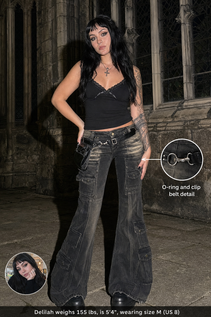 Shadowed Cargo Flare Pants