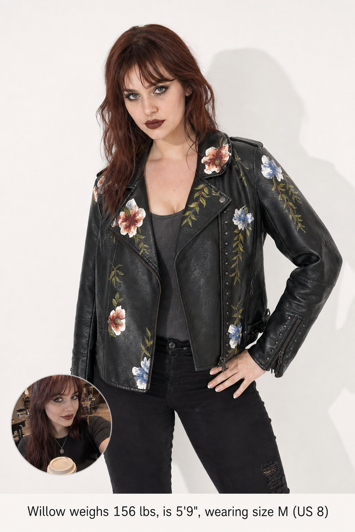 Floral Embroidered Leather Jacket