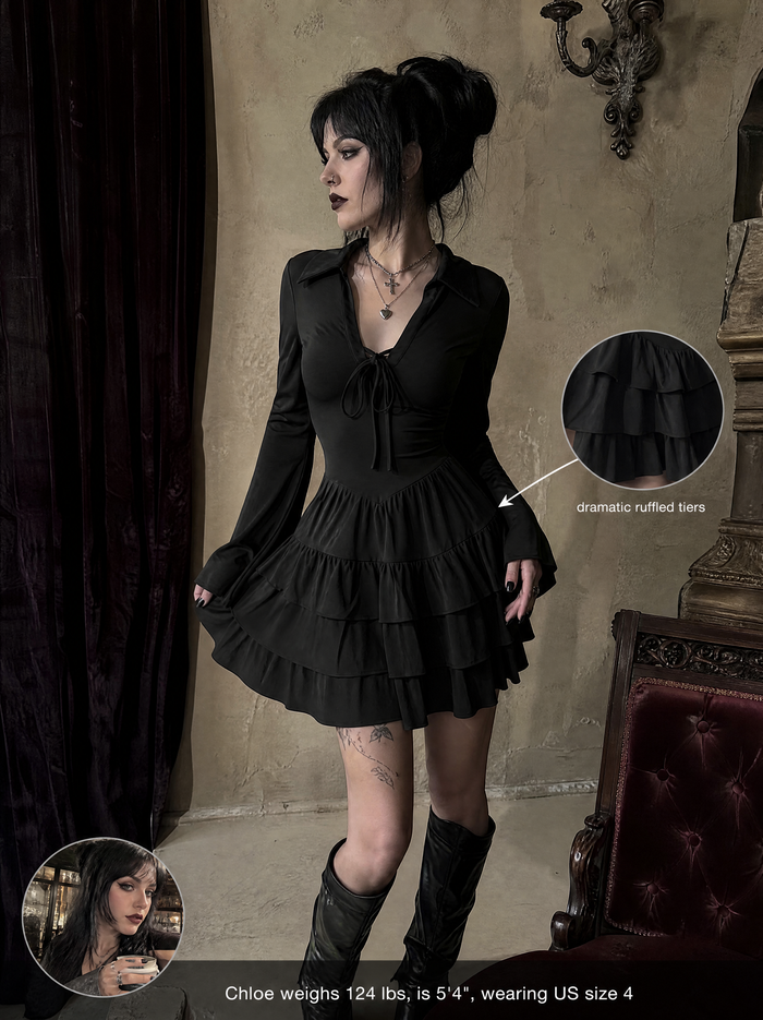 Ruffled Mini Dress With Flare Sleeves