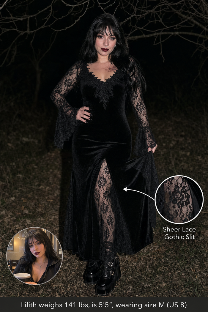 Lace-Trimmed Velvet Gown